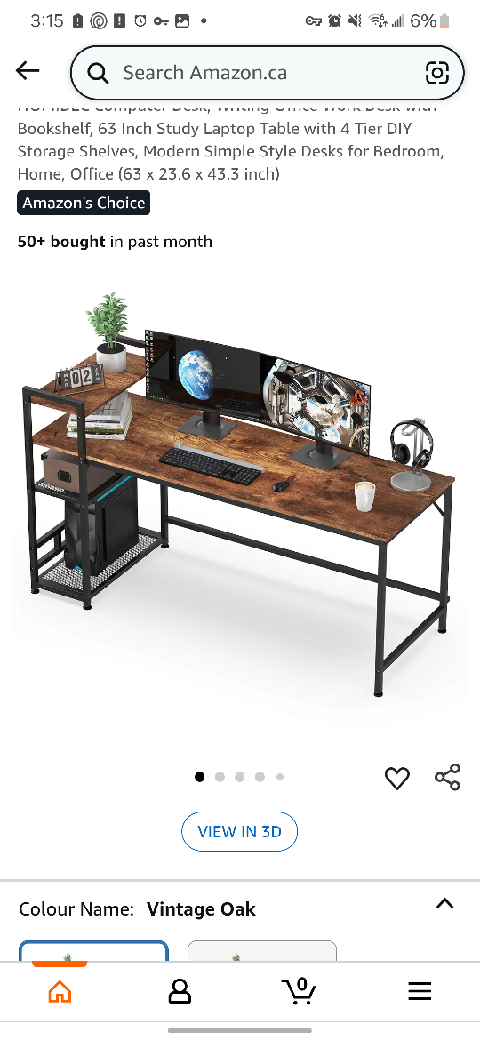 HOMIDEC Computer Desk with Bookshelf - Vintage Oak - photo 3