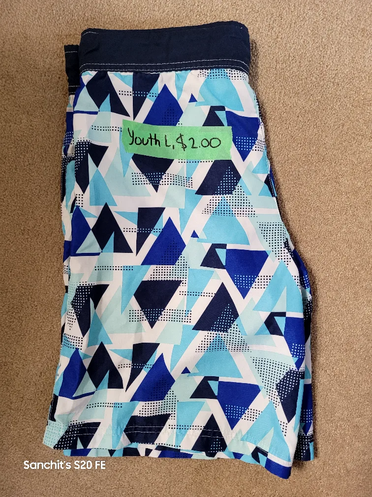 Youth L Swim Trunks - Blue Geometric Pattern thumbnail
