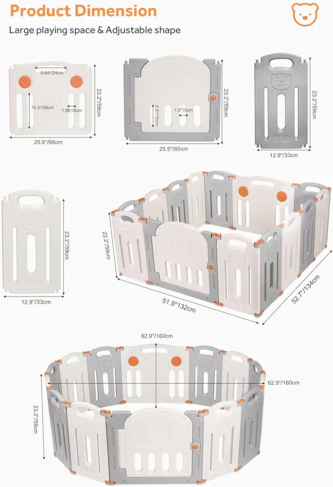 Foldable Baby Playpen - Grey & White - photo 2