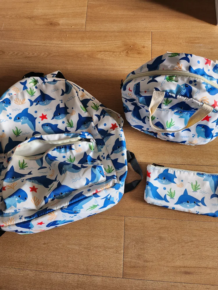 Shark Print Backpack, Lunch Bag & Pencil Case Set thumbnail
