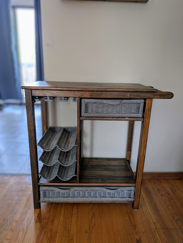 Refinished Wooden Bar Cart with Storage
