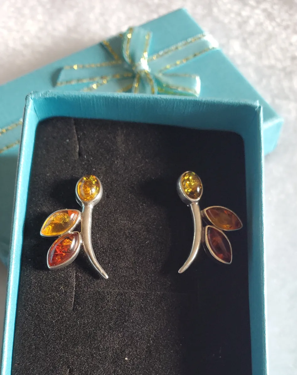 Amber Dragonfly Sterling Silver Earrings image indicator(2)