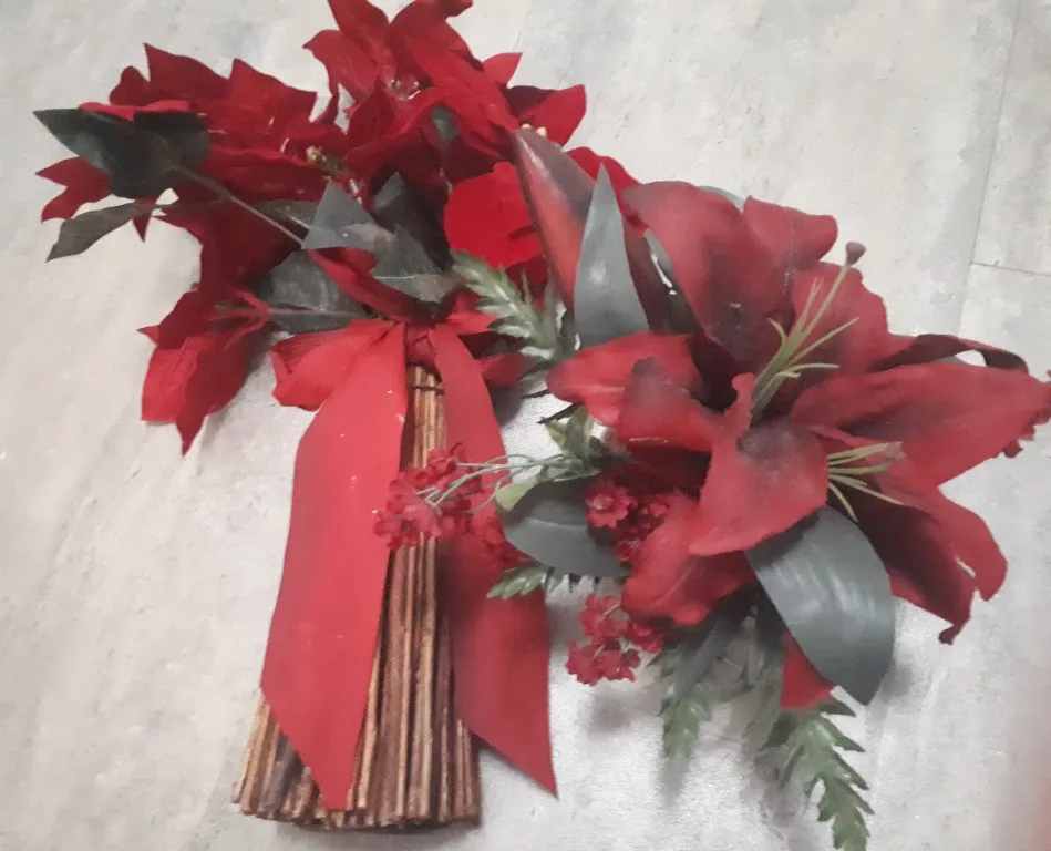 2 Poinsettia Red Flower Decor Festive Christmas thumbnail