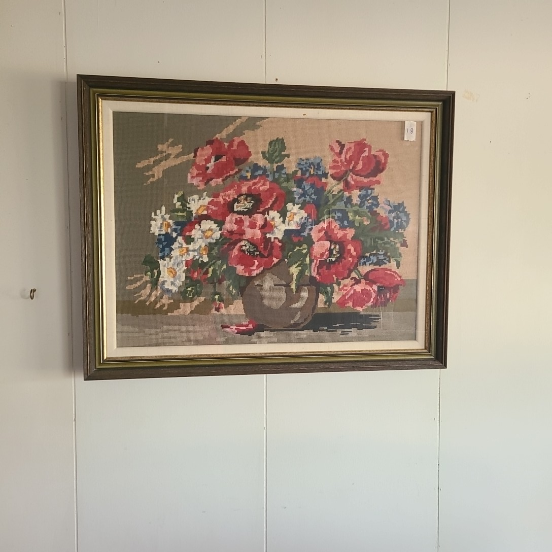 Framed Floral Needlepoint