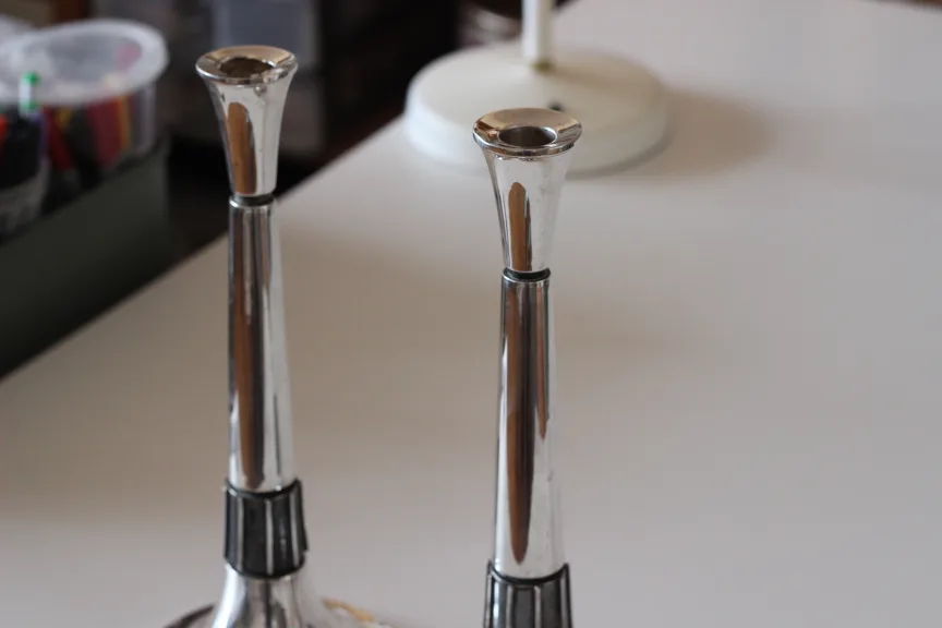 Sterling Silver Pair Tall Midcentury Modern Candlesticks (READ) image indicator(4)