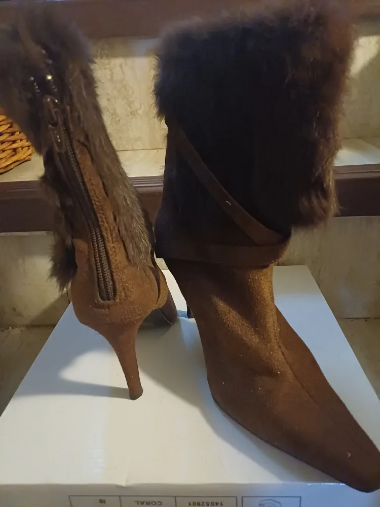 Fur Trimmed Brown high-heeled boots image indicator(3)