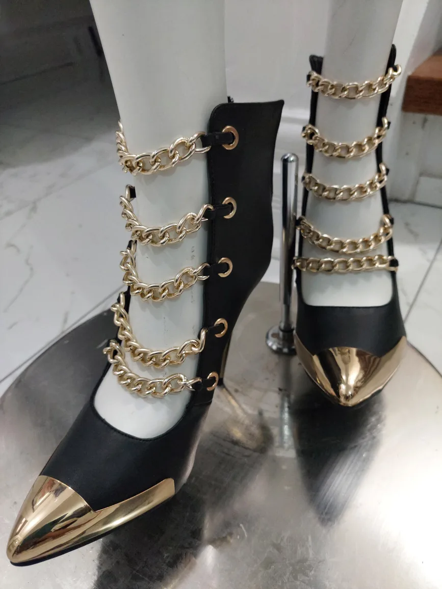 Black & Gold Chain Detail Heels - Size 8 thumbnail
