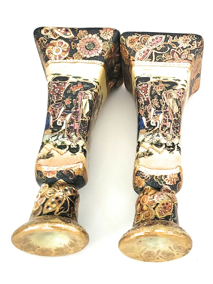 Pair of Vintage japanese satsuma-Style Candle Holders image indicator(6)