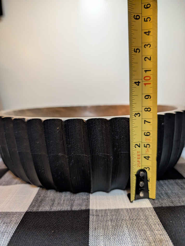 Rustic Carved Wood Bowl – Black Exterior Accent – 10" Diameter - photo 4