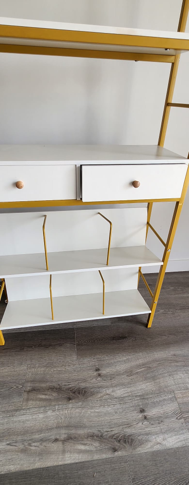 Gold & White Ladder Shelf with Drawers - photo 3