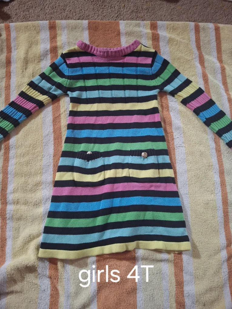 Girls' Striped Sweater Dress, Size 4T thumbnail