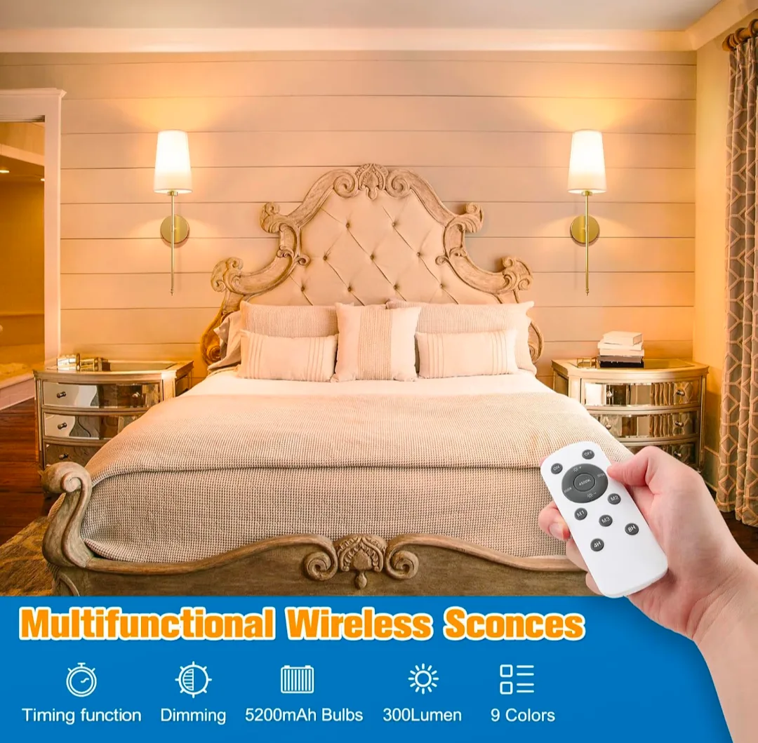 Gold Battery Operated Wall Sconce Set with remote image indicator(2)