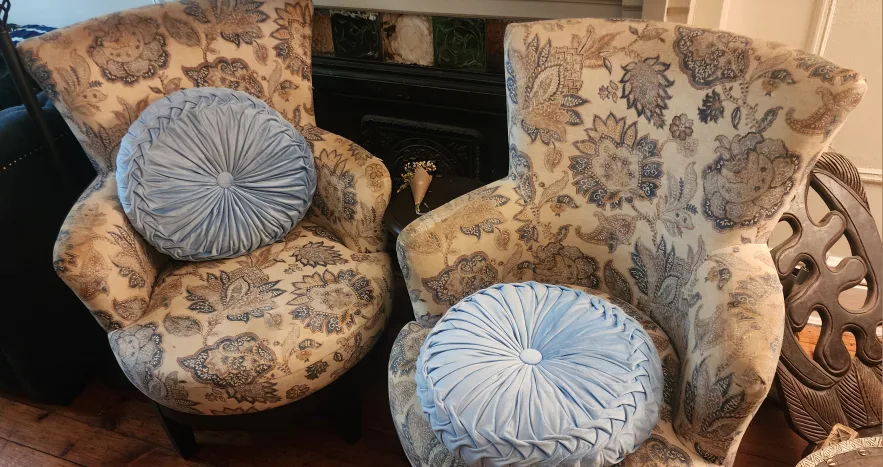 Pair of Floral Upholstered Swivel Chairs image indicator(2)