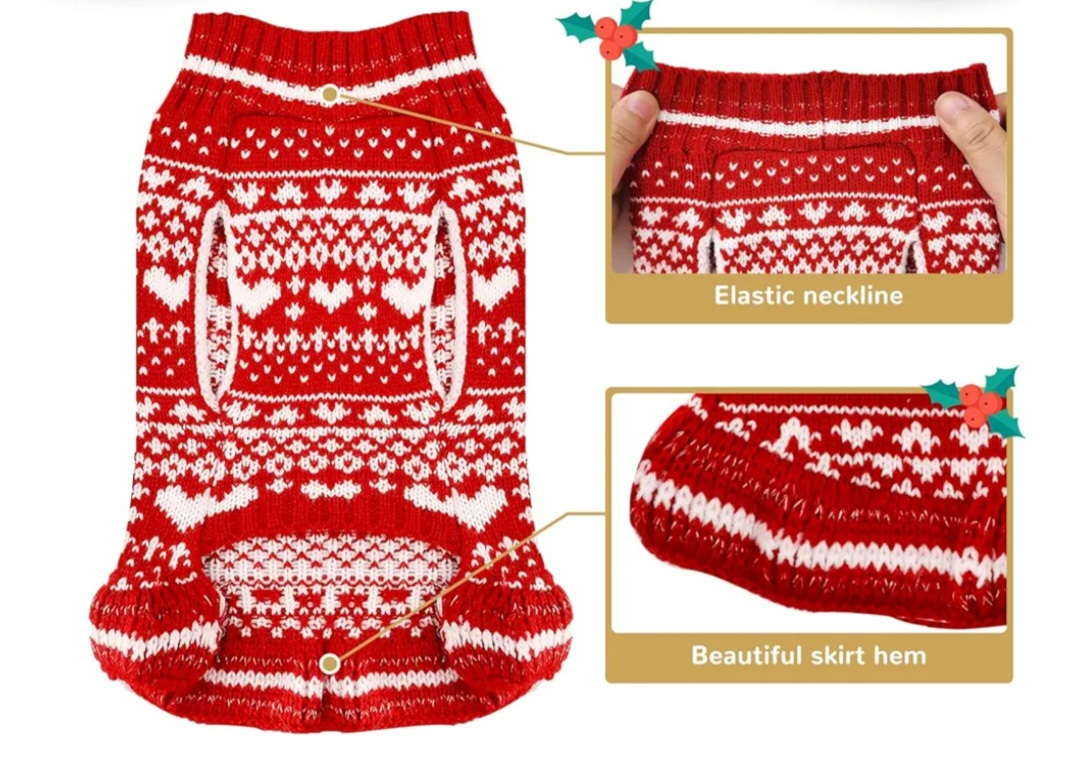 Red & White Knit Dog Sweater (Sizes M-L-XL) - photo 3