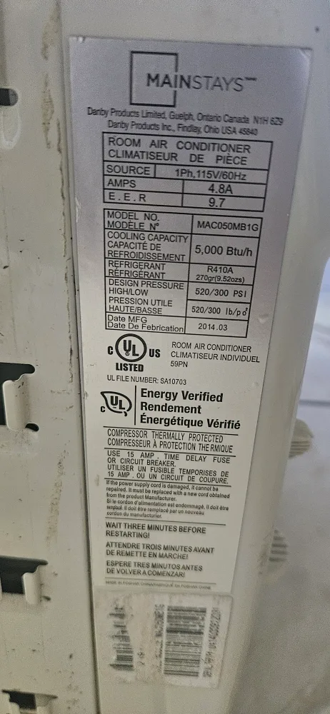 Mainstays 5000 BTU Room Air Conditioner image indicator(3)