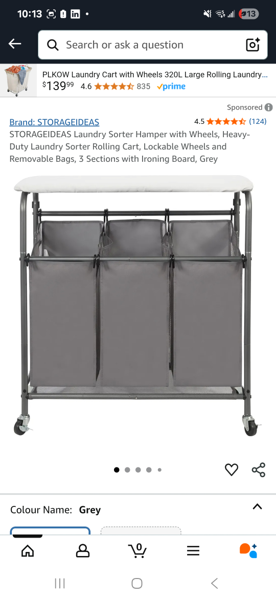 Laundry Sorter Hamper with Ironing Board - Grey