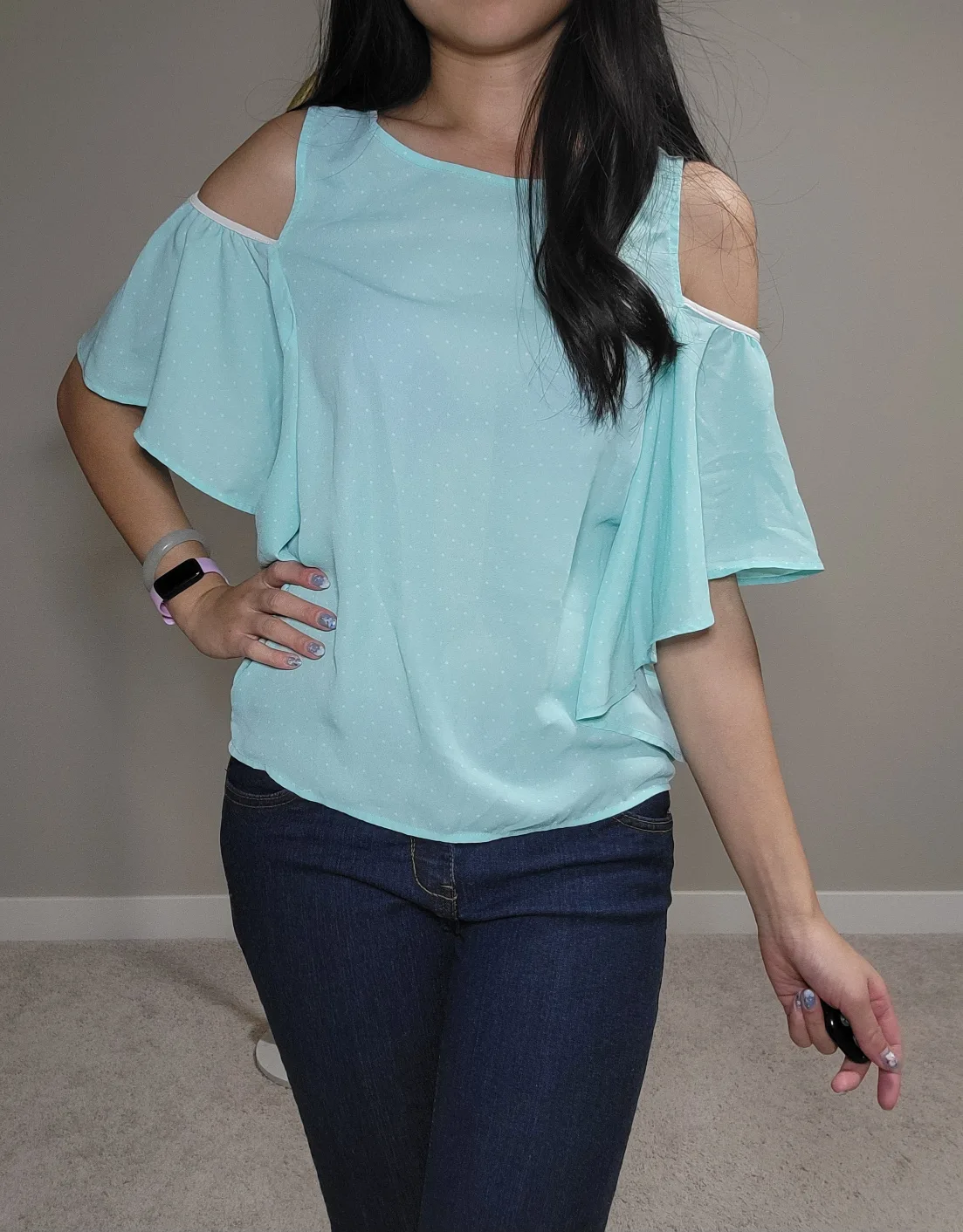 TWIK Light Blue Cold Shoulder Blouse thumbnail