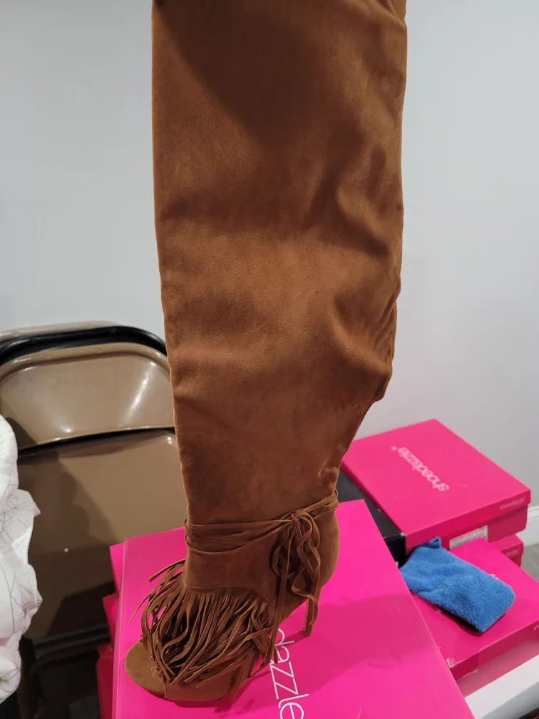 Shoedazzle Brae Cognac Fringe Boots US 9 thumbnail