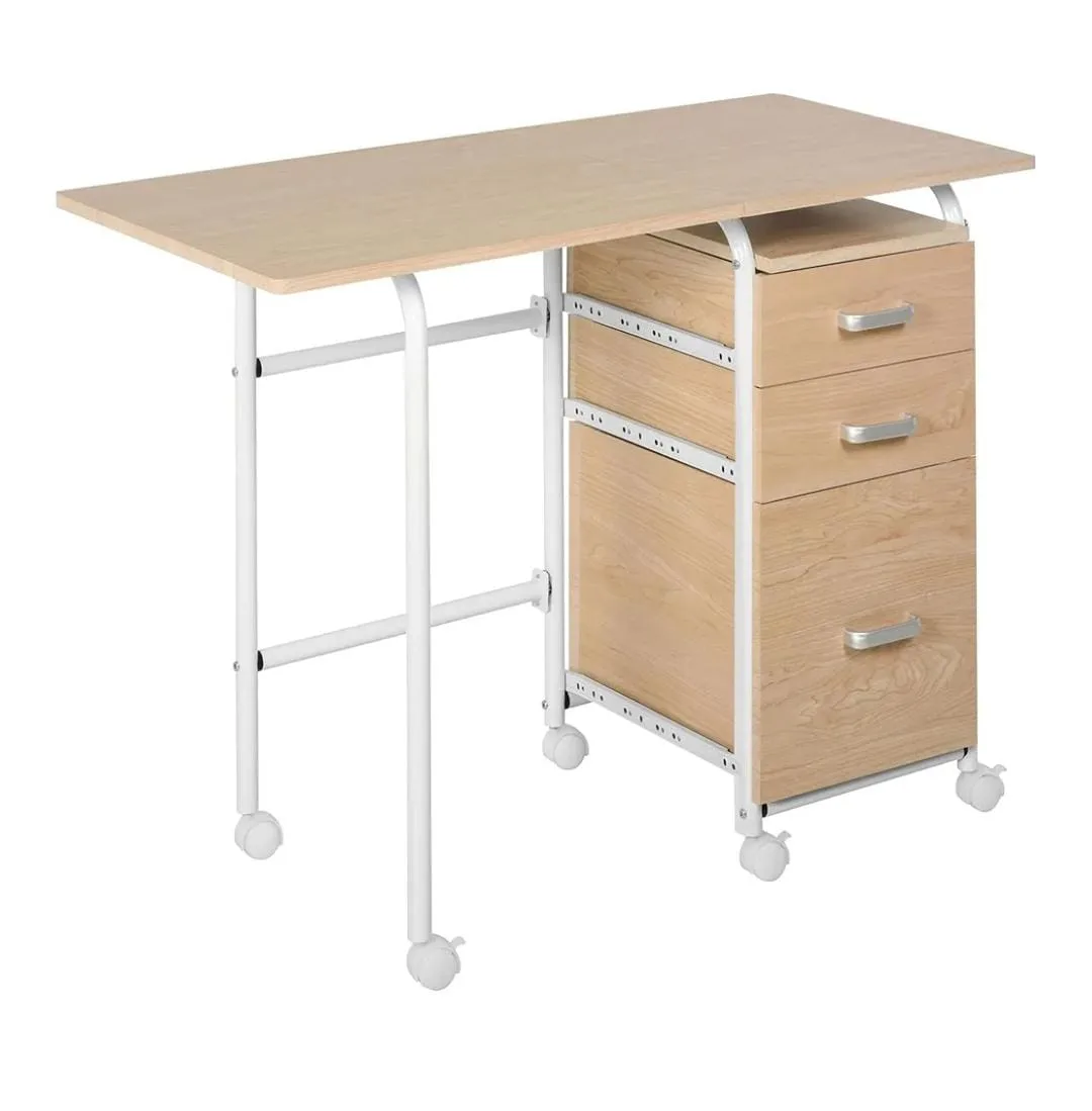 Rolling Foldable Computer Desk with Drawers thumbnail