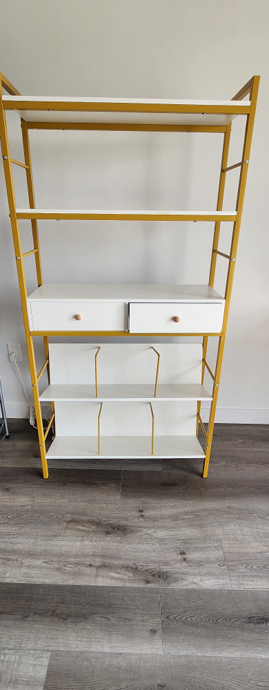 Gold & White Ladder Shelf with Drawers - photo 2