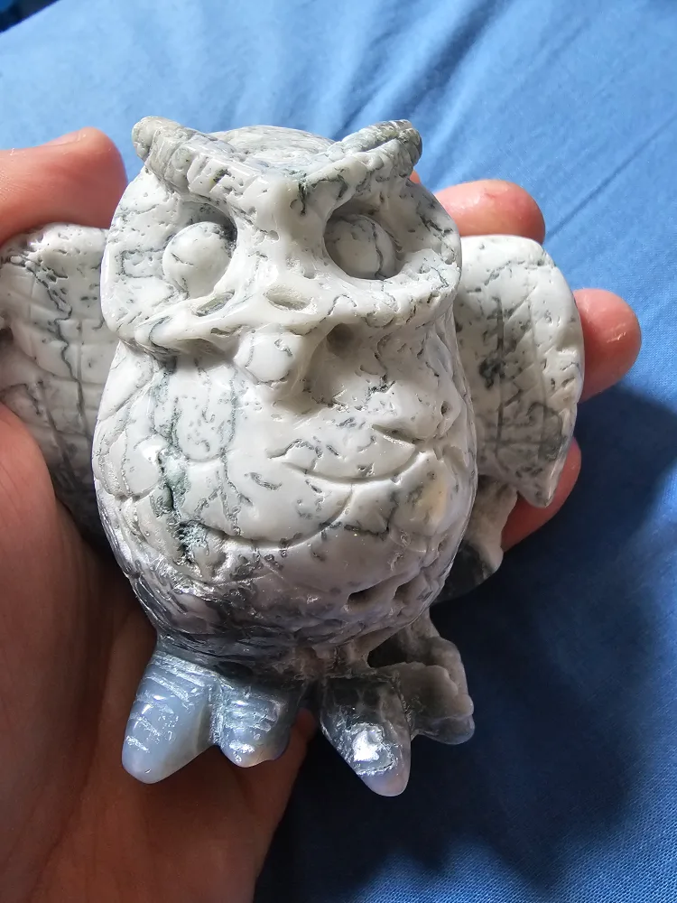 Moss Agate Owl Sculpture thumbnail