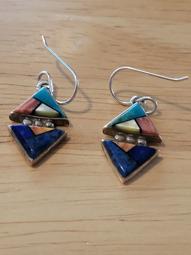 Vintage Sterling Silver Inlay Earrings thumbnail