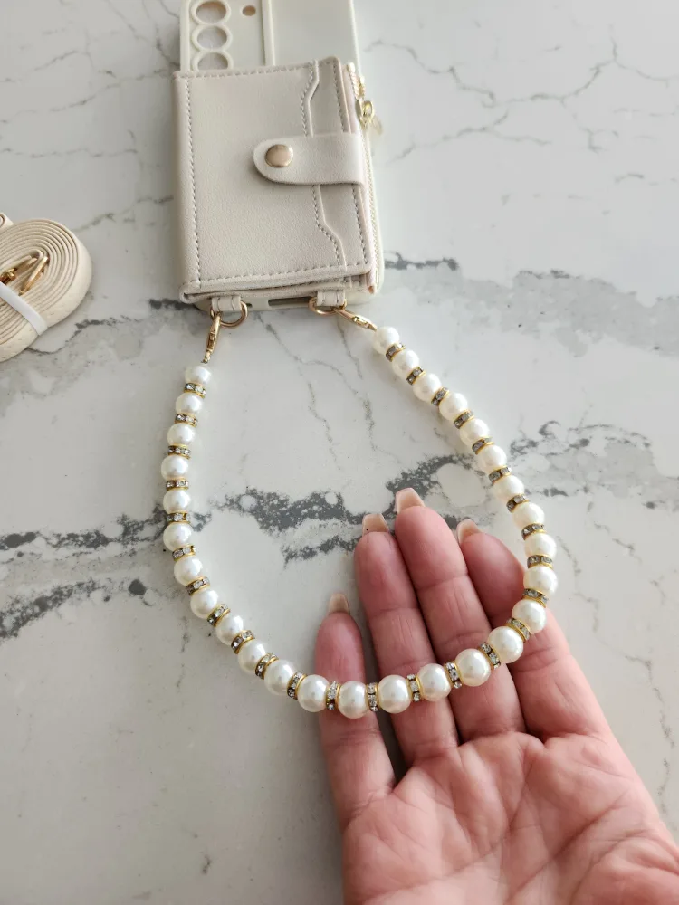 galaxys22 Beige Phone Case Wallet With Pearl Strap image indicator(5)