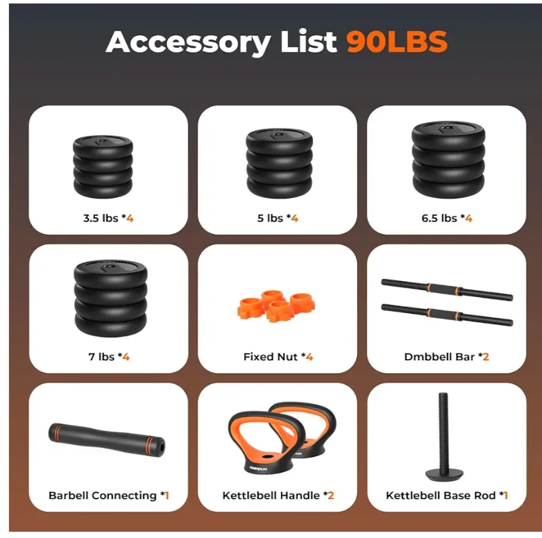 90lb Adjustable Dumbbells, Kettlebell, or Barbell set image indicator(4)