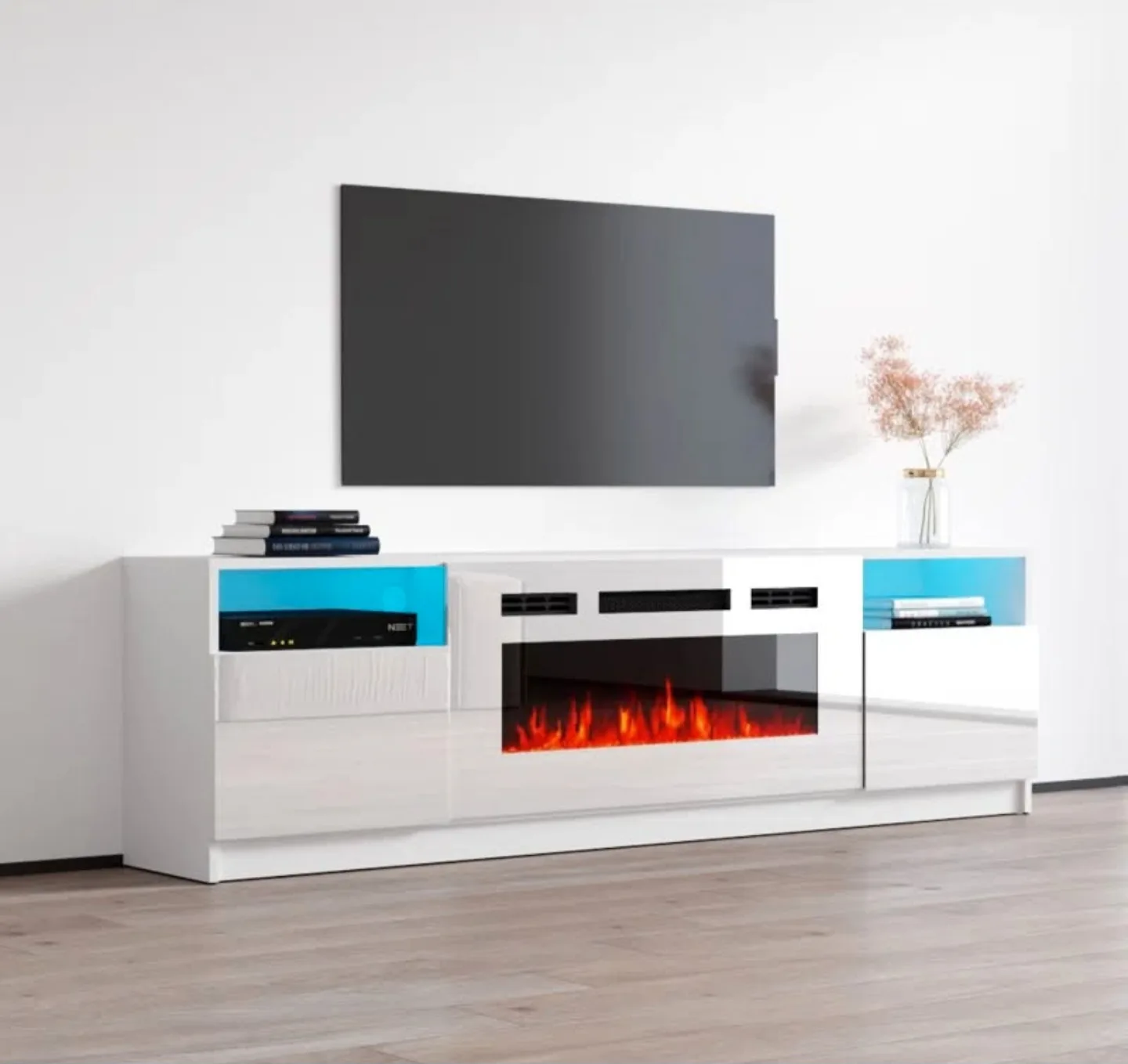 Delaine 79" TV Stand – Electric Fireplace – White Gloss/Matte thumbnail