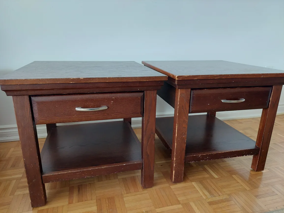 Two Brown Wood Side Tables thumbnail