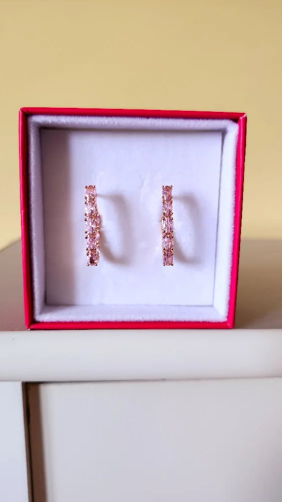 585RG(14K) Rose Rolled Gold Pink Oval Earrings image indicator(2)