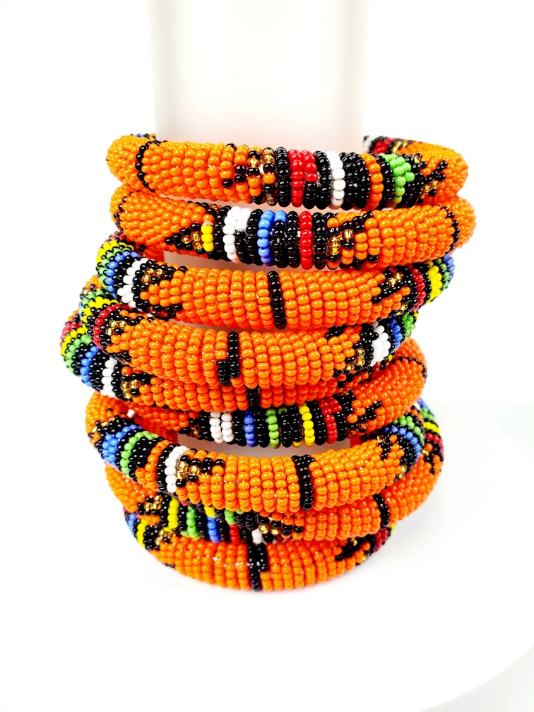 Orange Hand-beaded African Bracelets from Kenya thumbnail