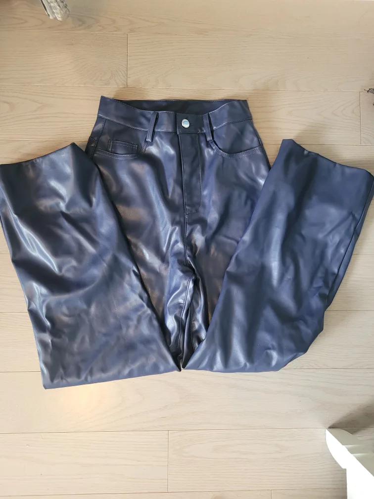 blue pleather pants xs thumbnail