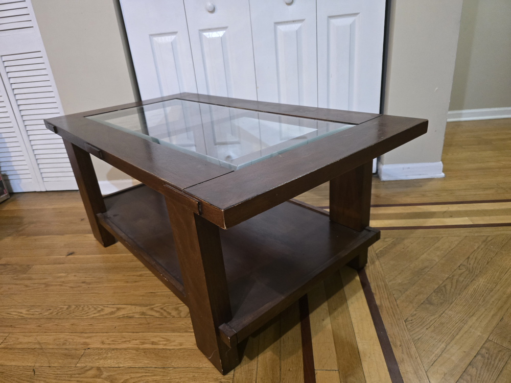 Wood Coffee Table with Glass Top (Solid Wood) - photo 2