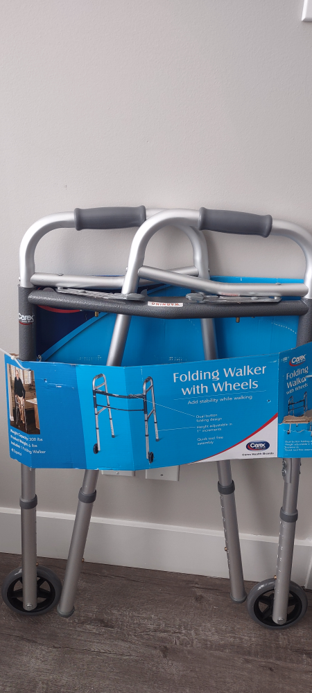 Carex Folding Walker with Wheels (brand new)