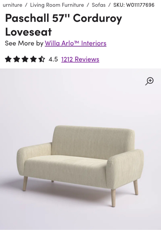 57" Cream Corduroy Loveseat - photo 2