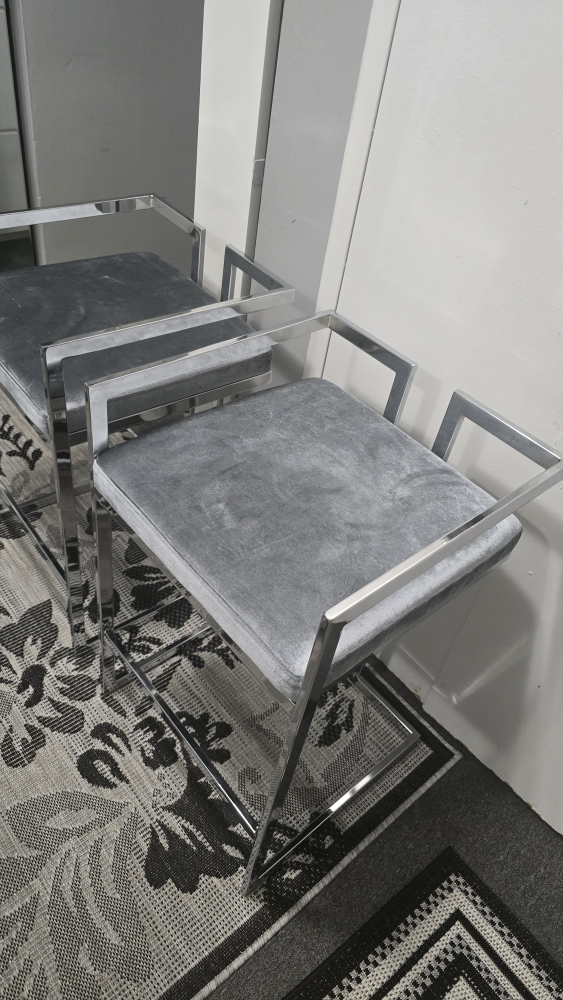 Set of 2 Silver Bar Stools - Grey Velvet - photo 5