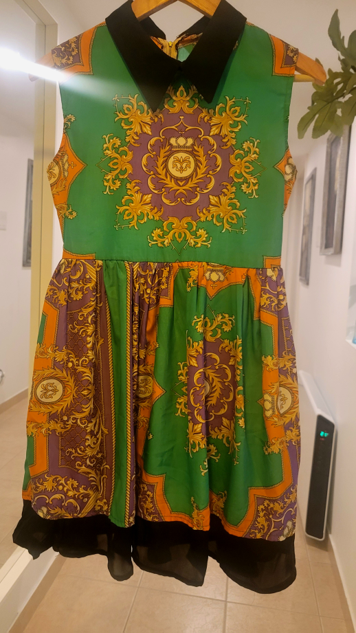 Green and Gold Print Dress