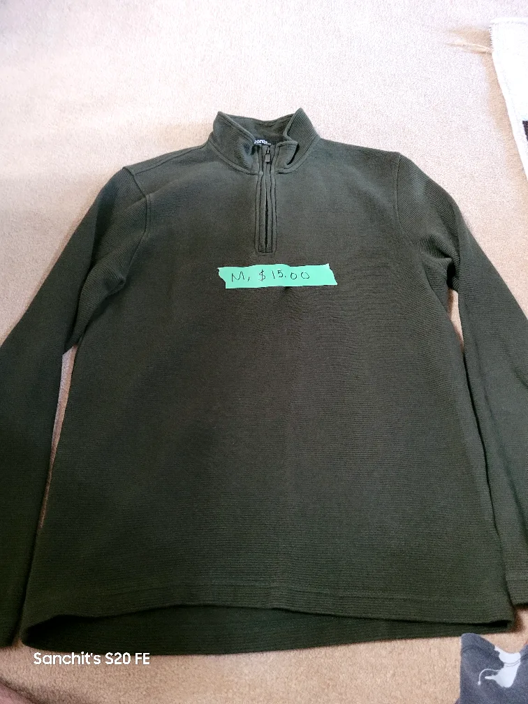 Lands' End Olive Green 1/4 Zip Pullover - Size M thumbnail