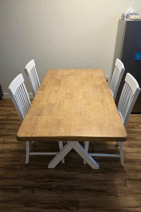 Wood Dining Table with 4 White Chairs - photo 2