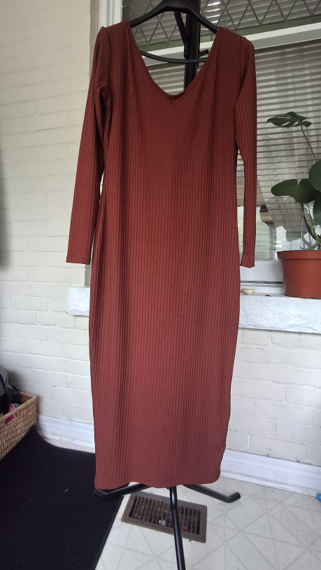 Burgundy Ribbed Long Sleeve Dress New