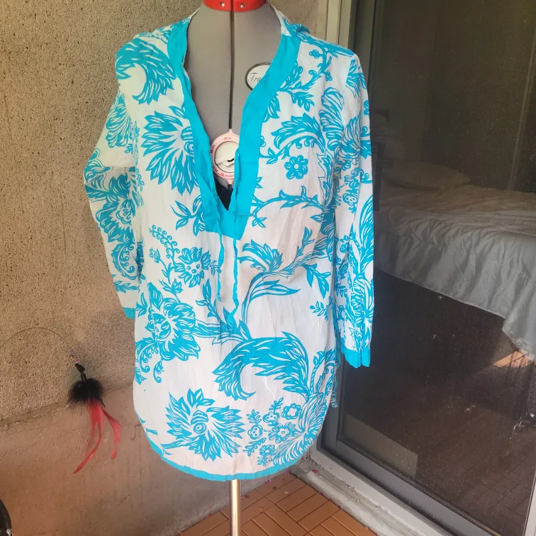 Jessica Blue Floral Tunic M thumbnail