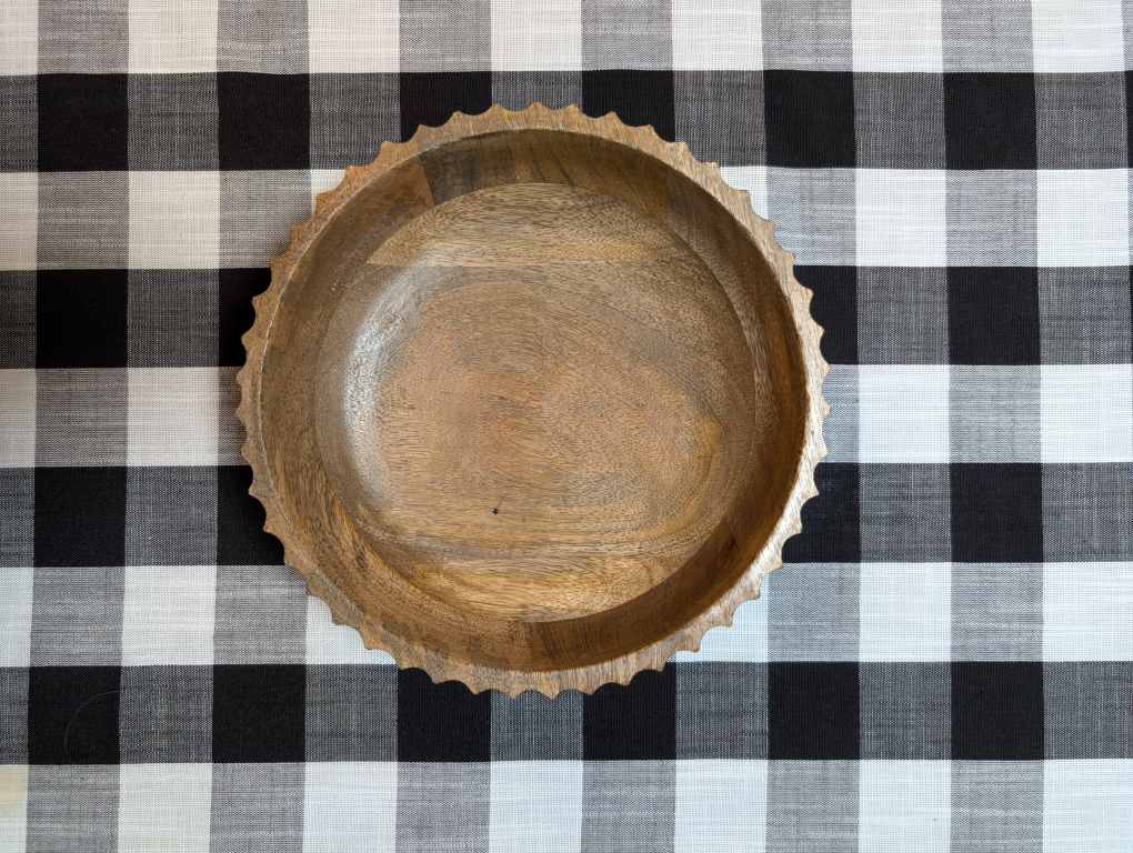 Rustic Carved Wood Bowl – Black Exterior Accent – 10" Diameter - photo 2
