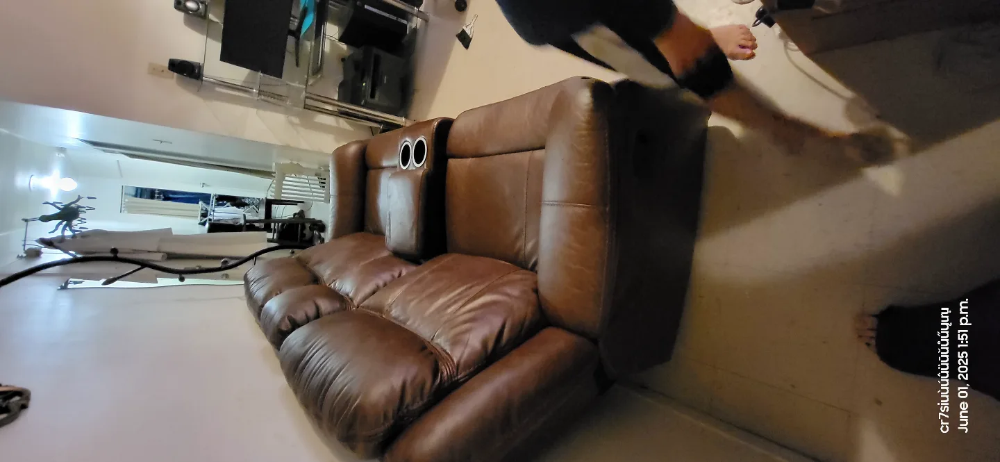 Brown Leather Reclining Sofa with Cup Holders image indicator(5)