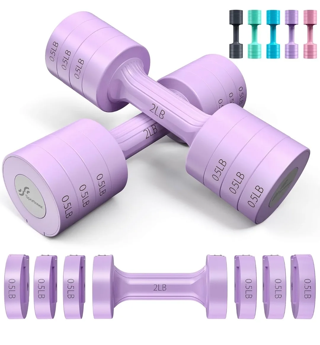Sportneer 5lb Adjustable Dumbbells - Purple, New! thumbnail
