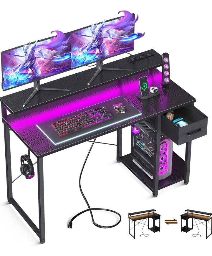 Computer Gaming Desk with RGB LED & Drawer