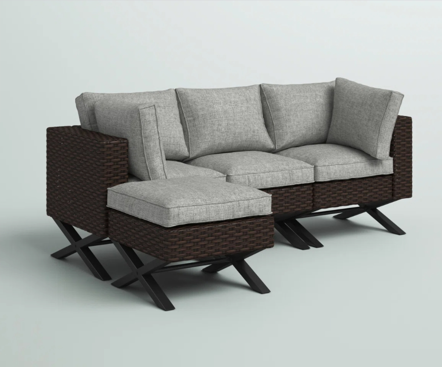 Brand New Brown Wicker Sectional Sofa with Ottoman