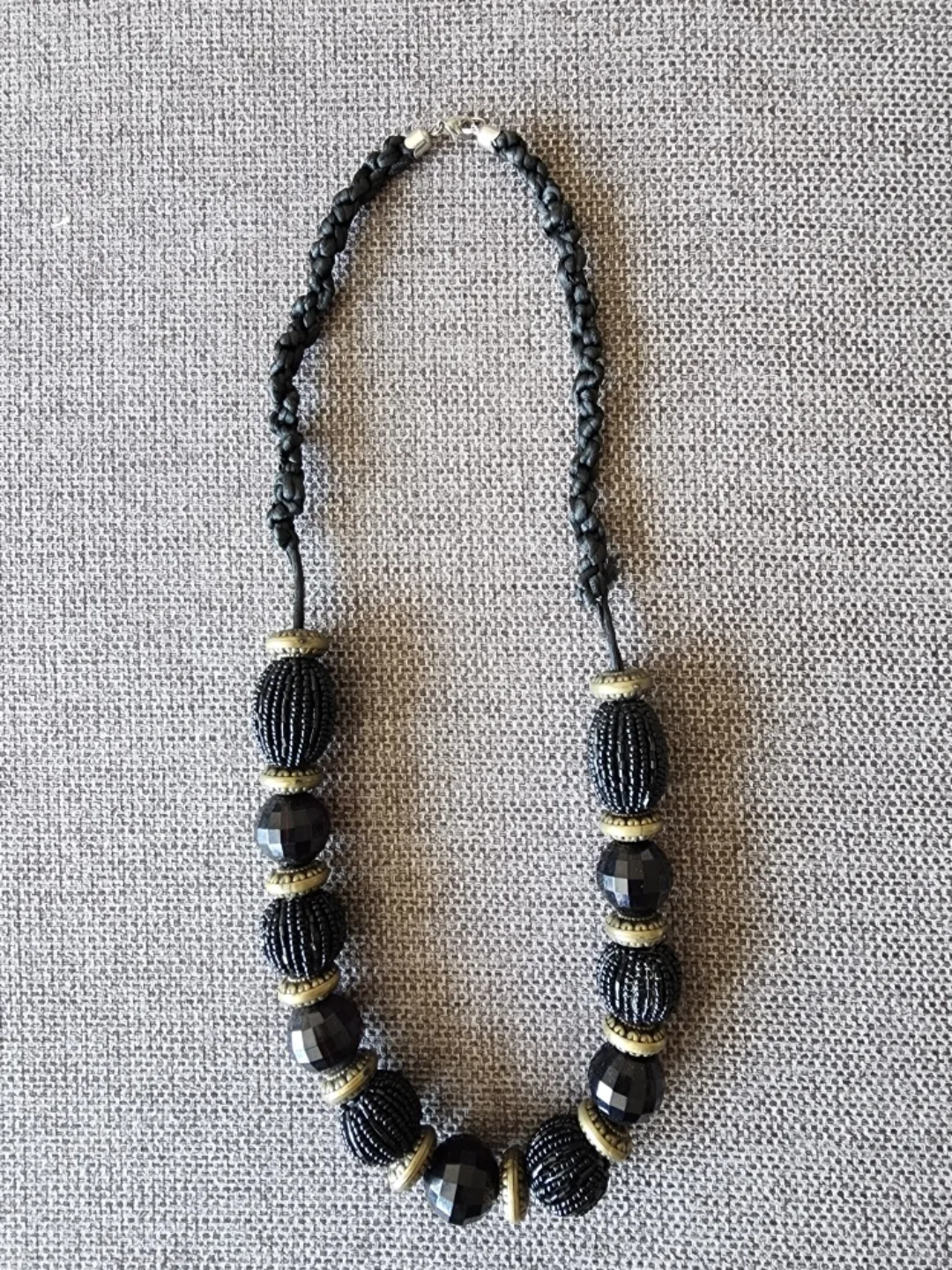 Black beaded statement necklace thumbnail
