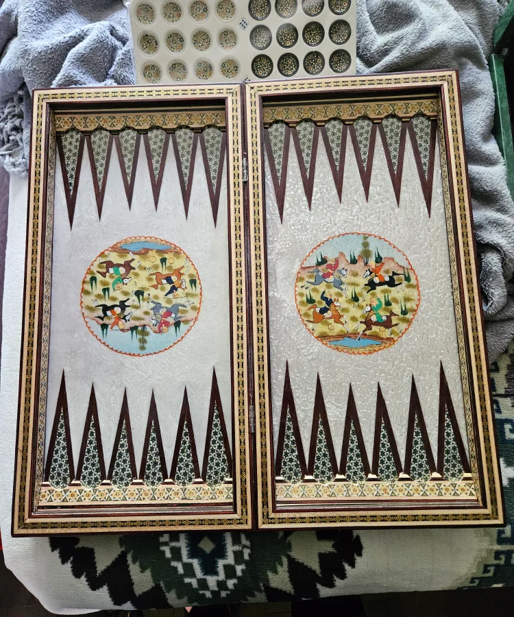 Hand Painted Backgammon and Chess Game image indicator(4)