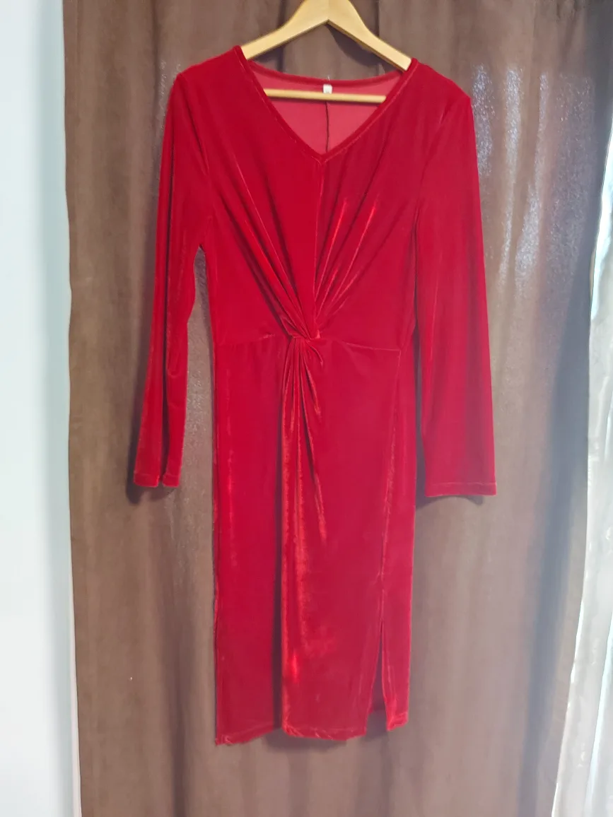 Red Velvet Long Sleeve Dress thumbnail